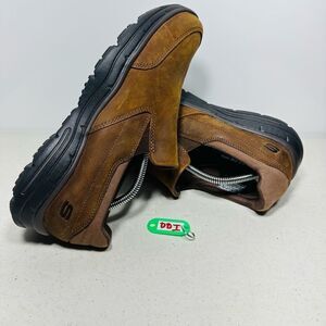 Skechers Mens Glides Loafers Shoes Brown Leather Size 8,5 Relaxed Fit